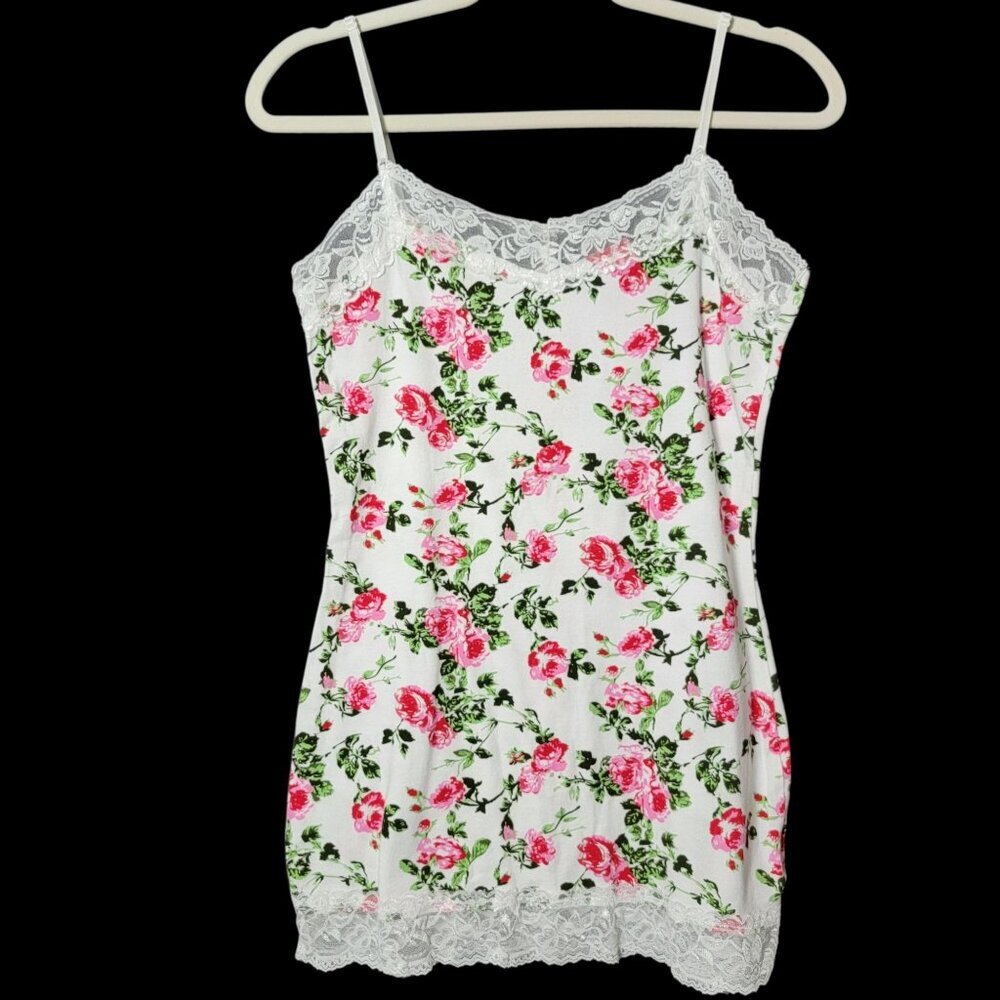 Papaya Womens Y2K Floral Lace Trim Dainty Romantic Coquette Cami Tank Top Large